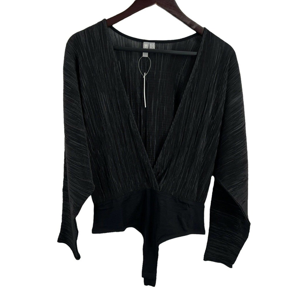 ASOS Black Surplice Neckline Long Sleeve Bodysuit Size 8 New